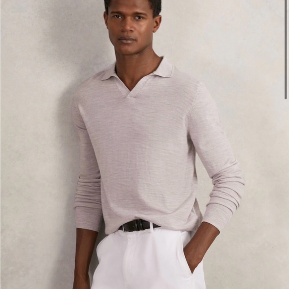 Reiss wicker brown melange polo merino wool sweater - Picture 2 of 6